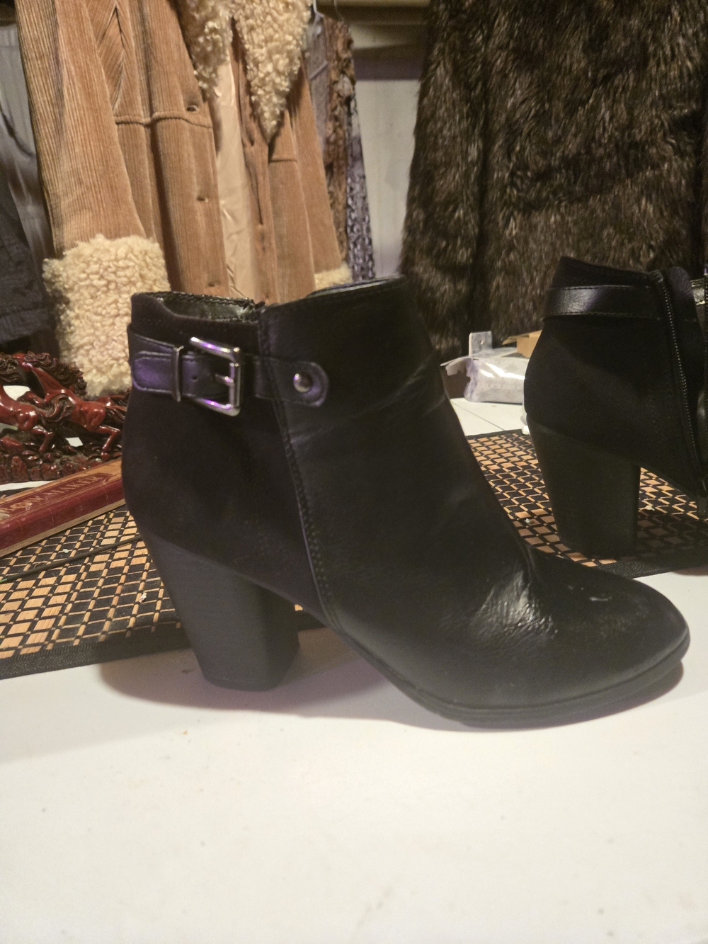 Soda Black Leather-Look Ankle Booties with Buckle